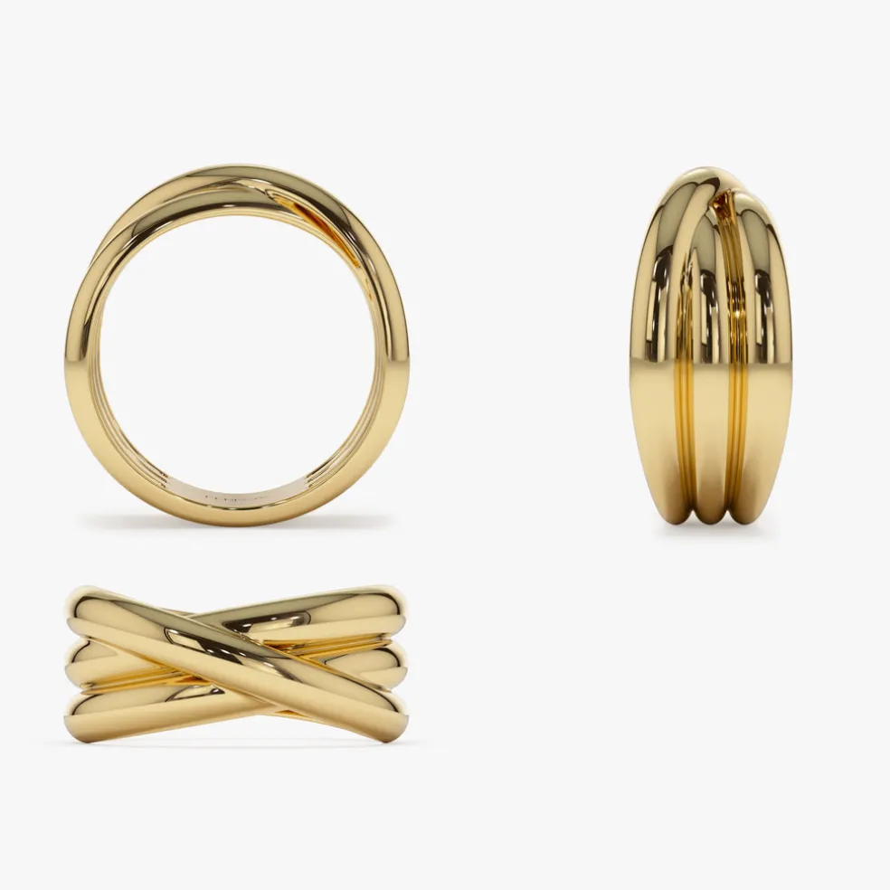 14k Solid Gold Multi-strand Crossover Ring