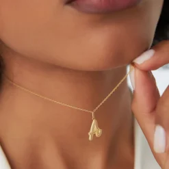 14K Solid Gold Script Font Initial Layered 3D Necklace