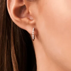 14k Solid Gold Shared Prong Diamond Hoop Earrings