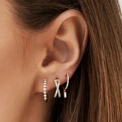 14k Solid Gold Shared Prong Diamond Hoop Earrings