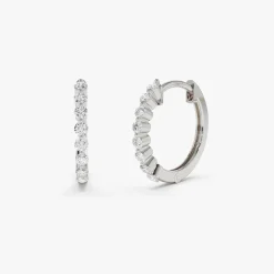 14k Solid Gold Shared Prong Diamond Hoop Earrings