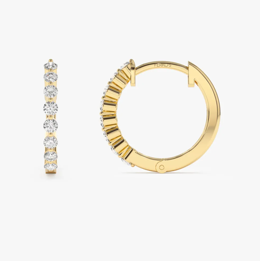 14k Solid Gold Shared Prong Diamond Hoop Earrings