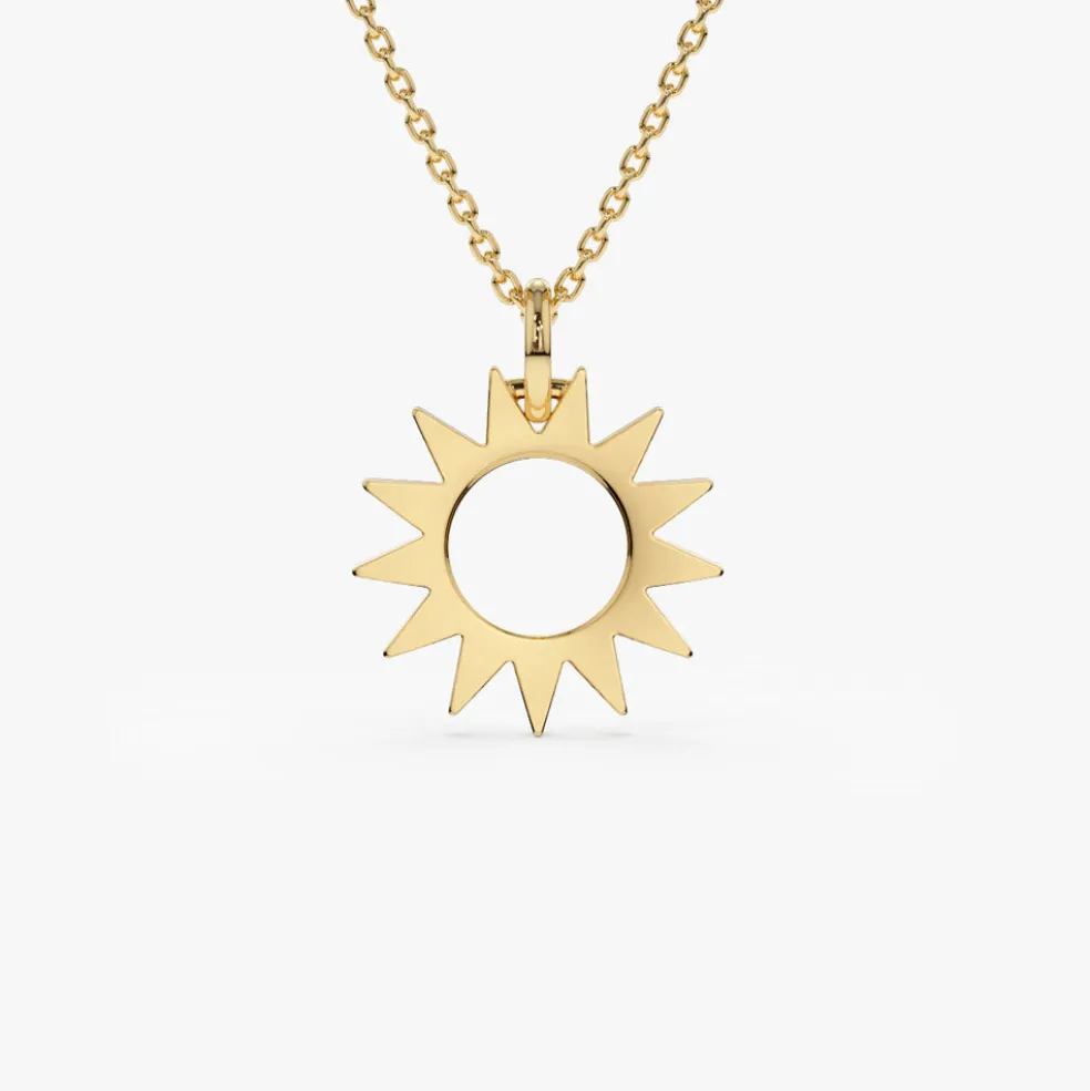 14k Solid Gold Sun Pendant Necklace