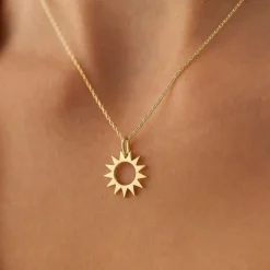 14k Solid Gold Sun Pendant Necklace
