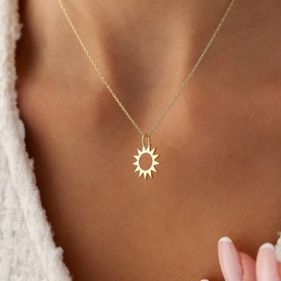 14k Solid Gold Sun Pendant Necklace
