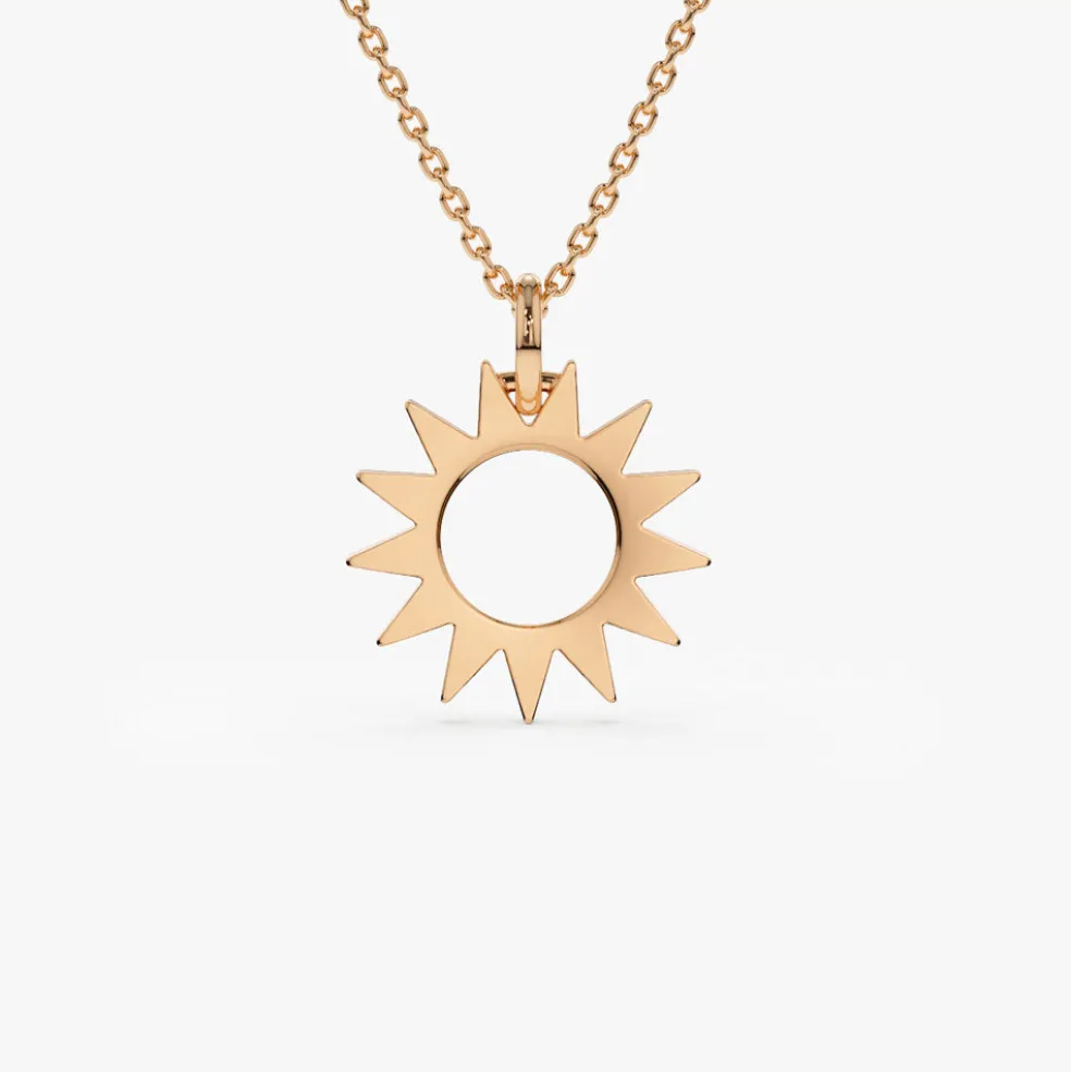 14k Solid Gold Sun Pendant Necklace