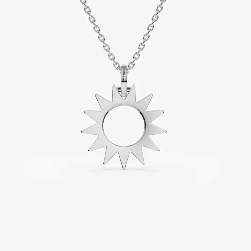 14k Solid Gold Sun Pendant Necklace