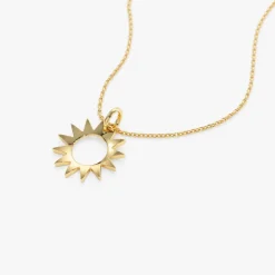 14k Solid Gold Sun Pendant Necklace