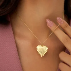 14K Solid Gold Sunburst Heart Necklace