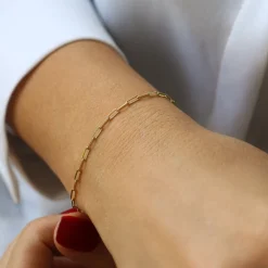 14k Solid Gold Tiny Paper Clip Link Bracelet