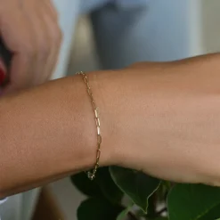 14k Solid Gold Tiny Paper Clip Link Bracelet