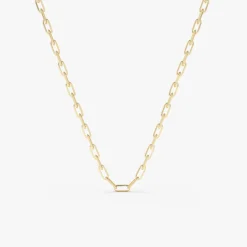 14k Solid Gold Tiny Paper Clip Link Necklace