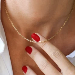 14k Solid Gold Tiny Paper Clip Link Necklace
