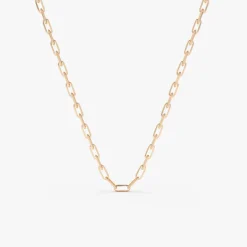 14k Solid Gold Tiny Paper Clip Link Necklace