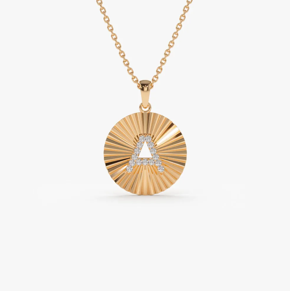 14k Sparkle Disc Diamond Initial Necklace