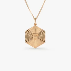 14k Sparkle Hexagon Disc Initial Necklace