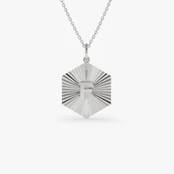 14k Sparkle Hexagon Disc Initial Necklace