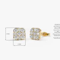 14k Square Baguette and Round Diamond Earrings