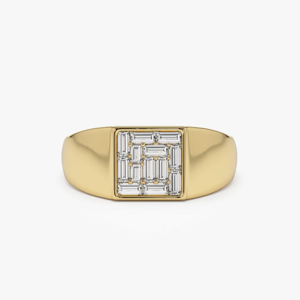 14k Square Illusion Setting Baguette Pinky Ring