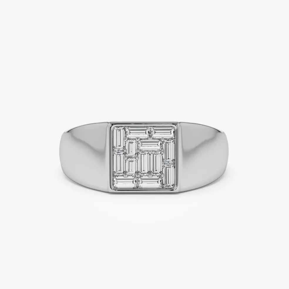 14k Square Illusion Setting Baguette Pinky Ring