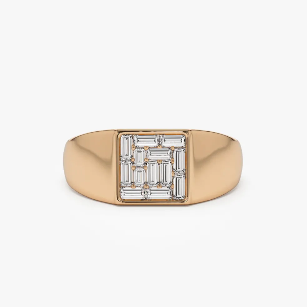 14k Square Illusion Setting Baguette Pinky Ring