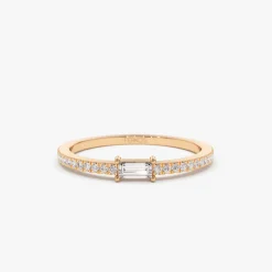 14k Stackable Baguette Diamond Ring with Pave Diamonds