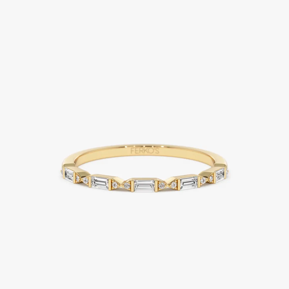 14k Stackable Dainty Baguette Diamond Ring