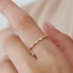 14k Stackable Dainty Baguette Diamond Ring