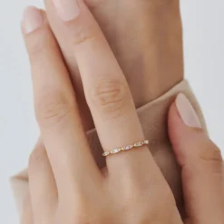 14k Stackable Dainty Baguette Diamond Ring