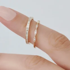 14k Stackable Dainty Baguette Diamond Ring
