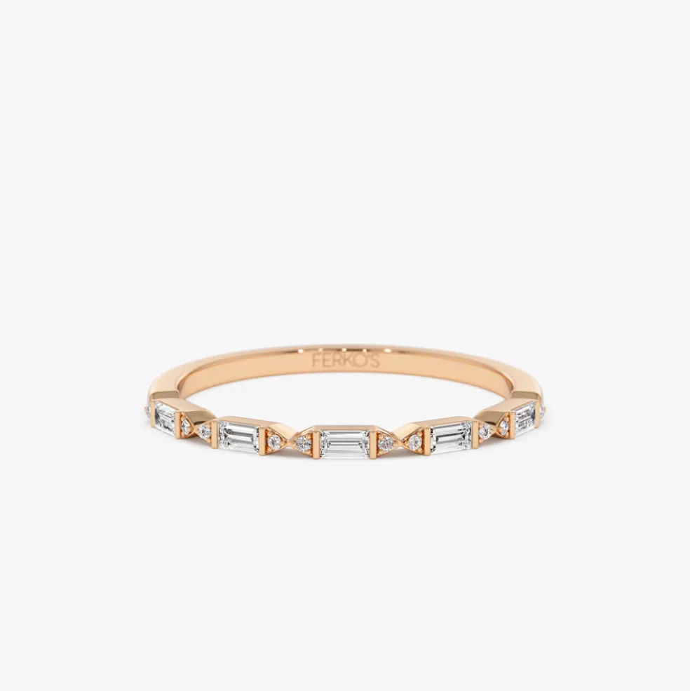 14k Stackable Dainty Baguette Diamond Ring