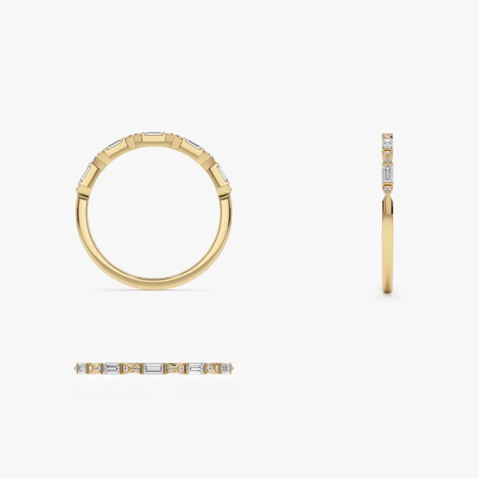 14k Stackable Dainty Baguette Diamond Ring
