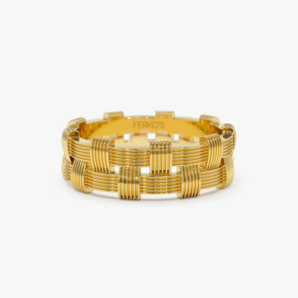 14K Stackable Ribbed Woven Gold Ring