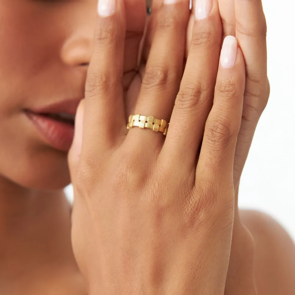 14K Stackable Ribbed Woven Gold Ring