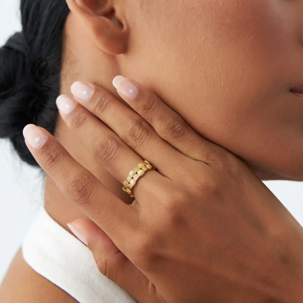 14K Stackable Ribbed Woven Gold Ring