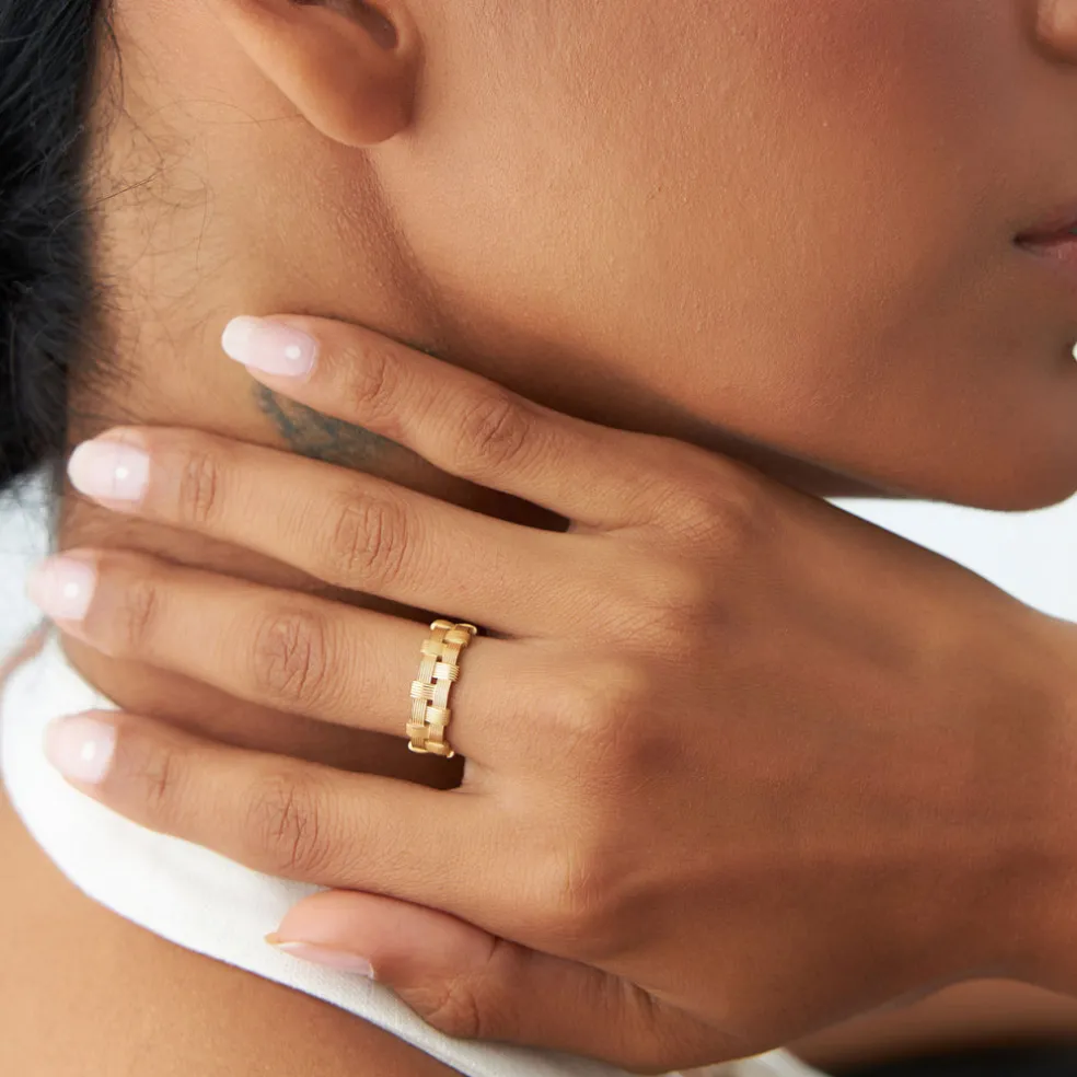 14K Stackable Ribbed Woven Gold Ring