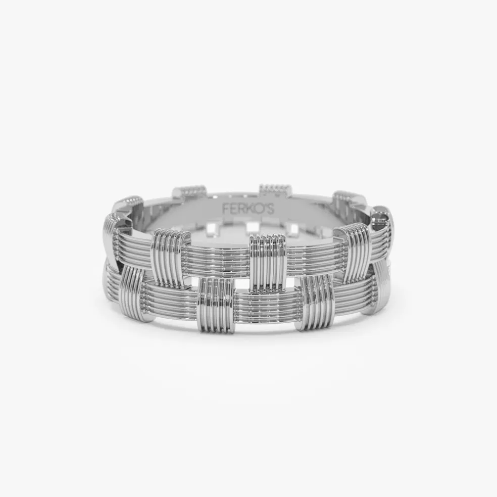 14K Stackable Ribbed Woven Gold Ring