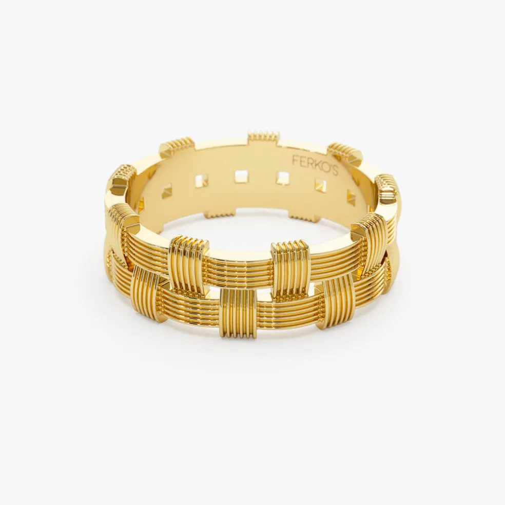14K Stackable Ribbed Woven Gold Ring