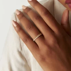 14K Stacked Beaded Ring with Diamond Ring