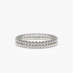 14K Stacked Beaded Ring with Diamond Ring