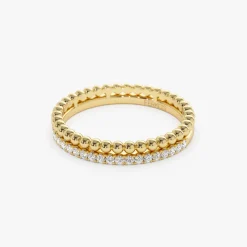 14K Stacked Beaded Ring with Diamond Ring