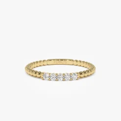 14K Stacking Dainty Beaded Diamond Band