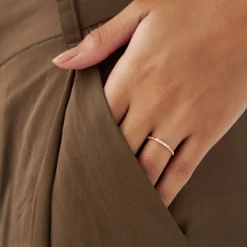 14K Stacking Dainty Beaded Diamond Band