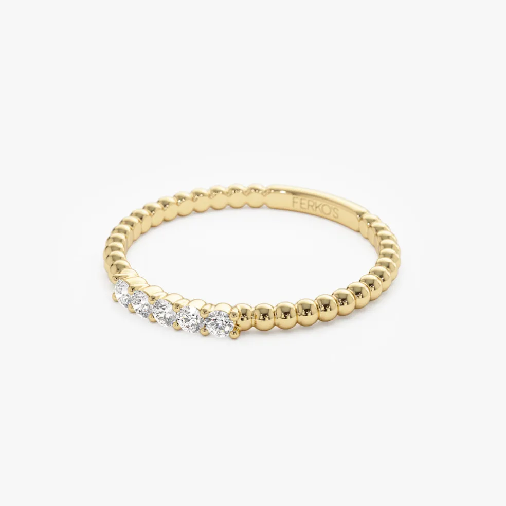 14K Stacking Dainty Beaded Diamond Band
