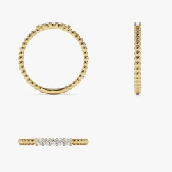 14K Stacking Dainty Beaded Diamond Band