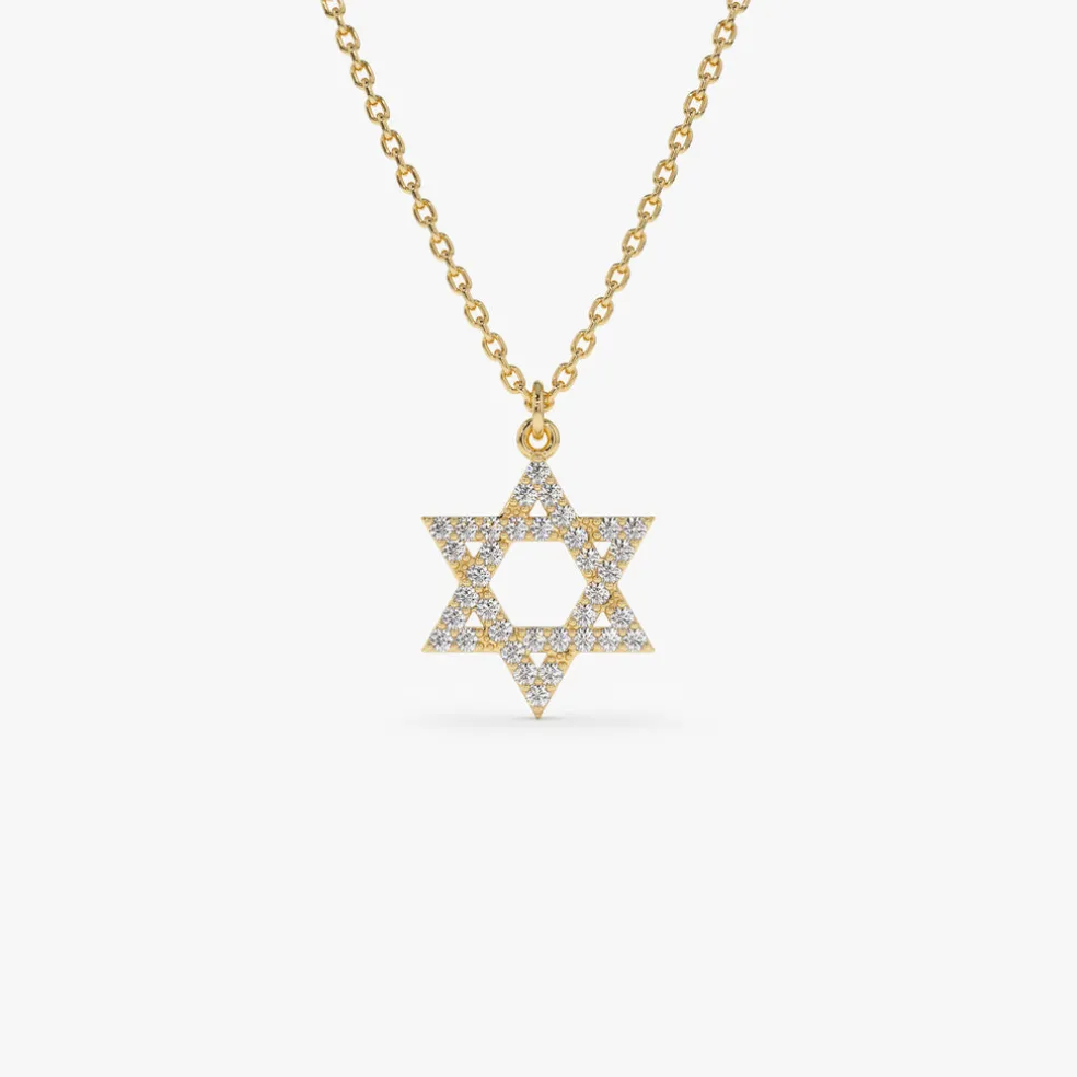 14k Star of David Round Diamond Necklace
