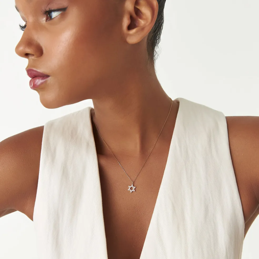 14k Star of David Round Diamond Necklace