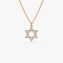 14k Star of David Round Diamond Necklace