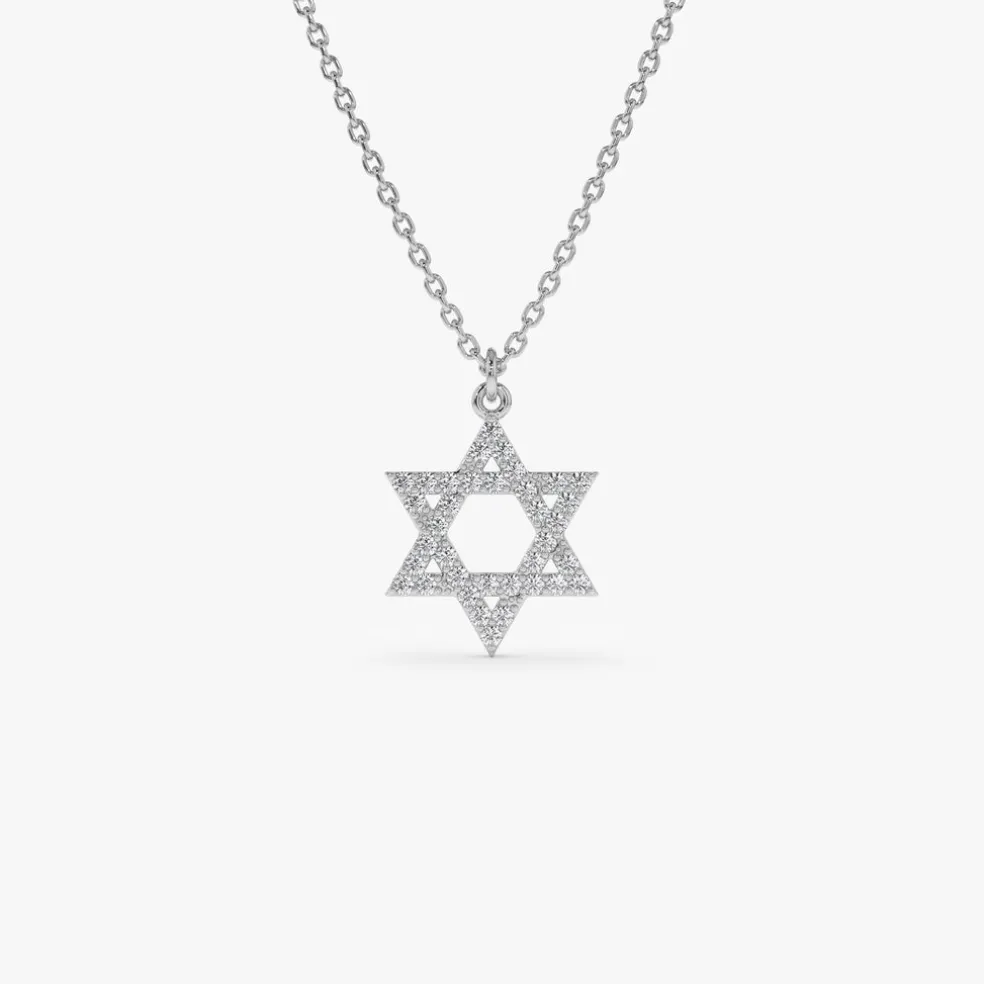 14k Star of David Round Diamond Necklace