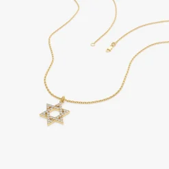 14k Star of David Round Diamond Necklace